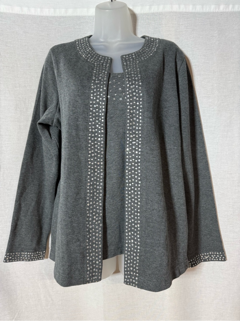 Quacker Factory Gray Embellished Cardigan Size Large